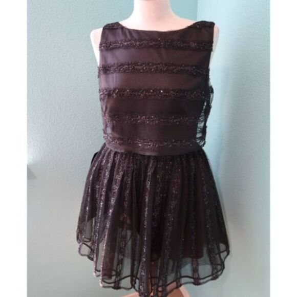 Bebe Dress Black Sequin Mesh Party Whimsigoth Lace‎ Size 8 NWT - Picture 1 of 7